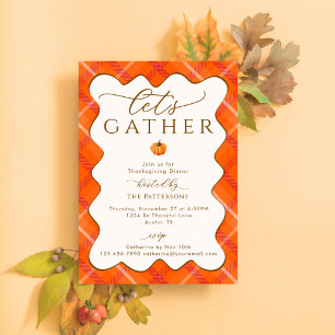 Invitation Dîner de Thanksgiving élégant orange et carreaux d