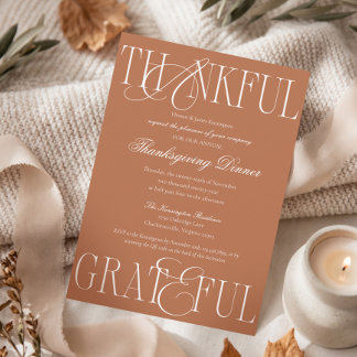 Invitation Dîner de Thanksgiving Élégant Reconnaissant Gratef
