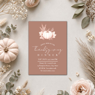 Invitation Dîner de Thanksgiving Élégant Rose Marron Citrouil