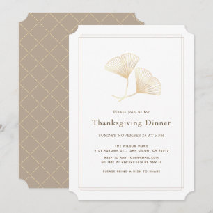 Invitation Dîner de Thanksgiving en or Ginkgo Feuilles