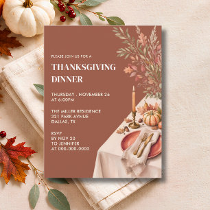 Invitation Dîner de Thanksgiving en terre cuite rustique