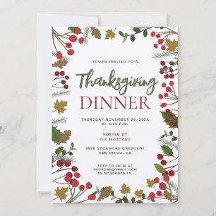 Invitation Dîner de Thanksgiving familial aux feuilles d'auto