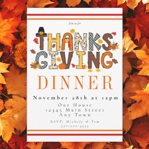 Invitation Dîner de Thanksgiving festif Turquie Feuilles Citr