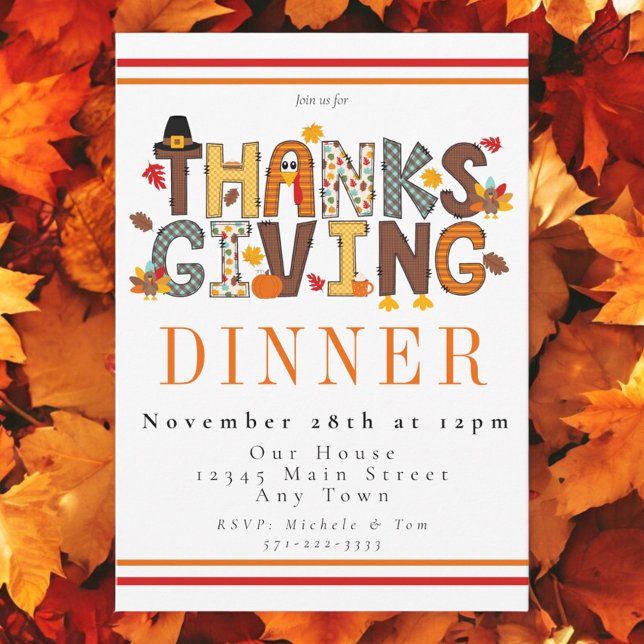 Invitation Dîner de Thanksgiving festif Turquie Feuilles Citr (Créateur téléchargé)