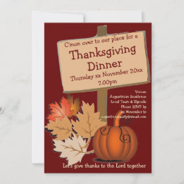 Invitation Dîner de Thanksgiving FEUILLES D'AUTOMNE Citrouill