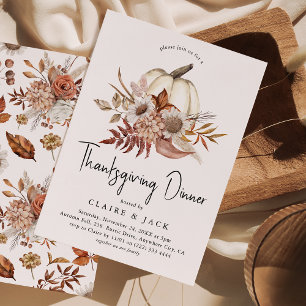 Invitation Dîner de Thanksgiving Fleur Automne Citrouille