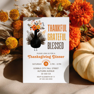 Invitation Dîner de Thanksgiving Fleurs d'automne Dinde à l'a