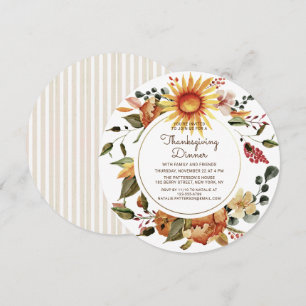 Invitation Dîner de Thanksgiving Floral Aquarelle Rustique