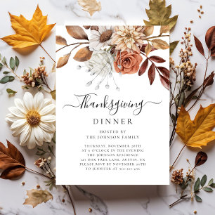Invitation Dîner de Thanksgiving Floral Automnal Élégant