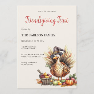 Invitation Dîner de Thanksgiving Friendsgiving Dindon Pèlerin