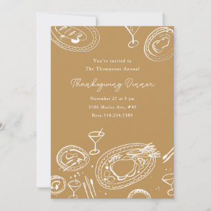 Invitation Dîner de Thanksgiving illustré en style doodle