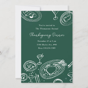 Invitation Dîner de Thanksgiving illustré en style Doodle