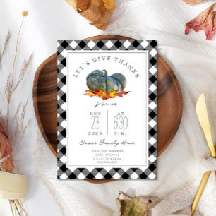 Invitation Dîner de Thanksgiving Plaid Citrouille Gourd Feuil