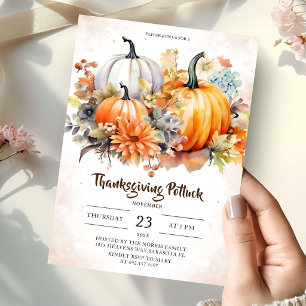 Invitation Dîner de Thanksgiving Potluck Pumpkin Rustique
