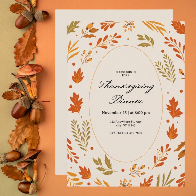 Invitation Dîner de Thanksgiving pour le Motif de la feuille  (Créateur téléchargé)