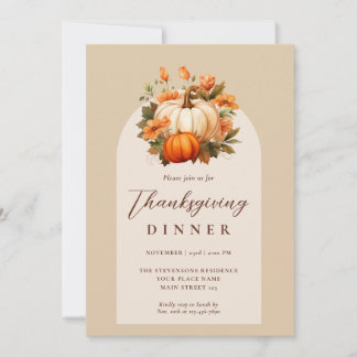 Invitation Dîner de Thanksgiving Pumpkin Floral Script Arch