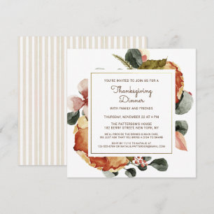 Invitation Dîner de Thanksgiving rustique avec floral aquarel