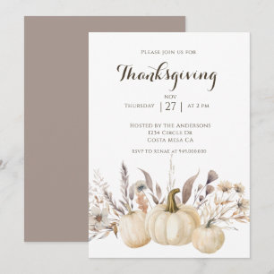 Invitation Dîner de Thanksgiving rustique Citrouille