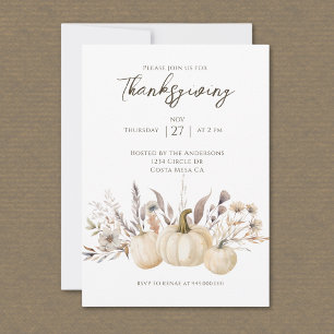 Invitation Dîner de Thanksgiving rustique citrouille