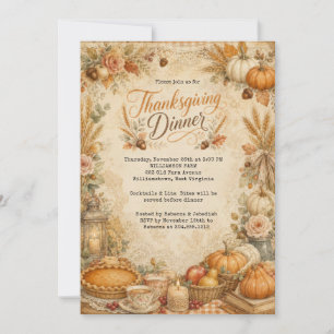 Invitation Dîner de Thanksgiving rustique Citrouilles et feui