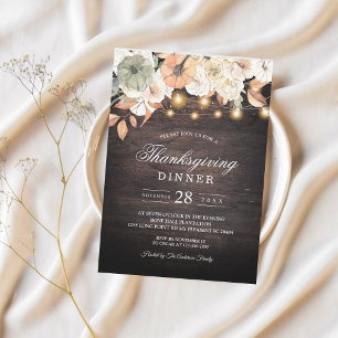 Invitation Dîner de Thanksgiving rustique   Lumière florale e