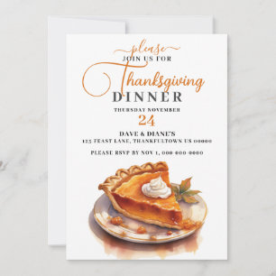 Invitation Dîner de Thanksgiving traditionnel avec tarte à la