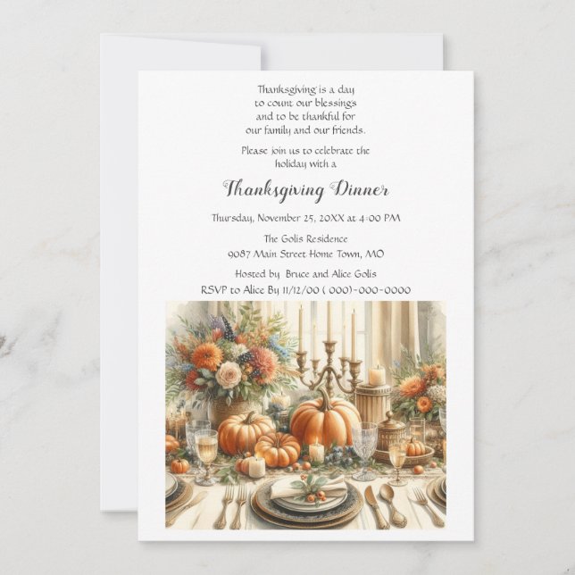 Invitation Dîner de vacances d'automne de Thanksgiving (Devant)