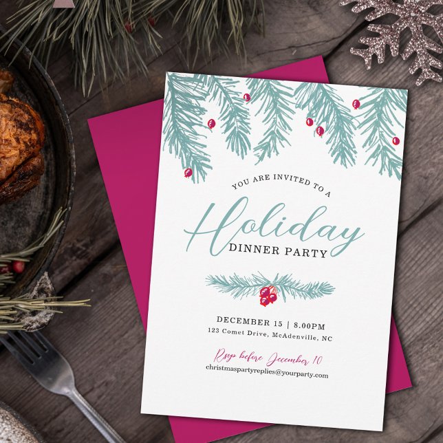 Invitation Diner de vacances Fête bleue Fraise rouge noël (Créateur téléchargé)