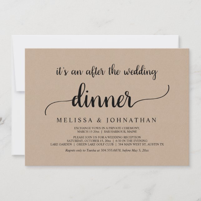 Invitation Dîner d'élopement de mariage rustique pour toujour (Devant)