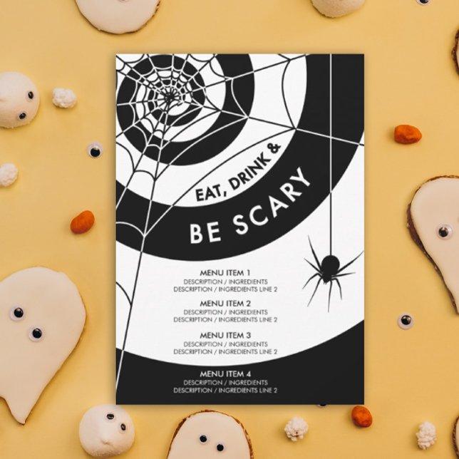 Invitation Dîner d'Halloween / Menu boisson | Noir et blanc (Halloween Eat Drink & Be Scary Party Invitation)