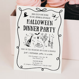 Invitation Dîner d'Halloween moderne, blanc cassé Boos & Bows