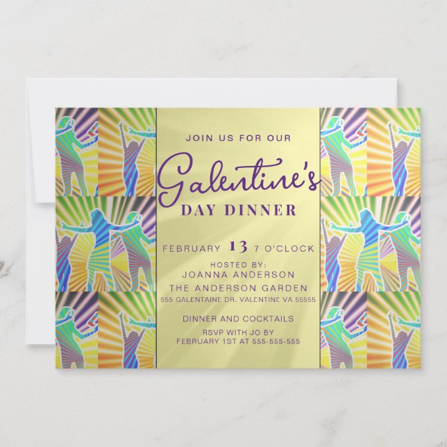 Invitation Dîner Disco Retro des années 70 Faux Gold Galentin (Devant)