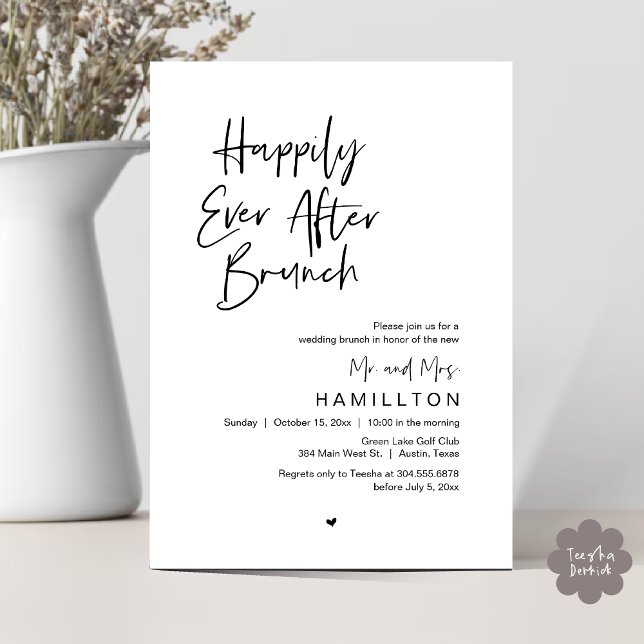 Invitation Dîner du lendemain matin : heureux pour toujours (Happily Ever After Brunch The Morning After Invitation Card PDF Newlyweds in Black White)