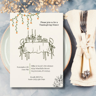 Invitation Dîner Élégant de Friendsgiving d'Action de Grâce d