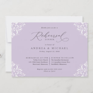 Invitation Dîner élégant de répétition de mariage lavande vio