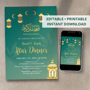Invitation Dîner élégant de rupture du jeûne avec lanterne ve