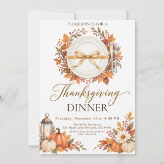Invitation Dîner Élégant de Thanksgiving d'Automne à la Citro