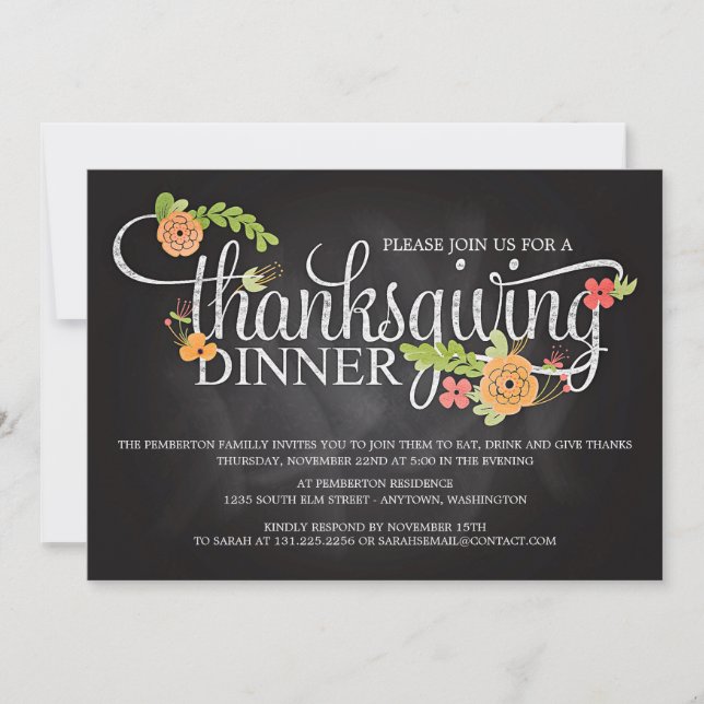 Invitation Dîner élégant floral de thanksgiving de tableau (Devant)