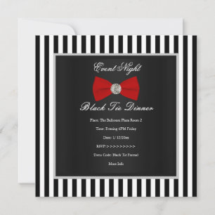 Invitation Dîner en noir cravate noire formel Rouge Noir Blan