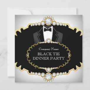 Invitation Dîner en smoking noir et blanc avec or blanc