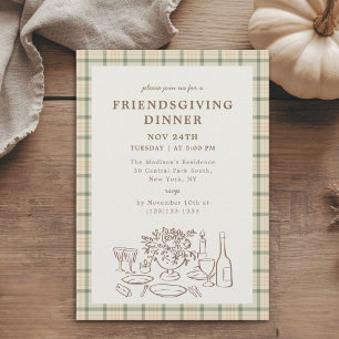 Invitation Dîner entre amis de l'automne rustique à carreaux