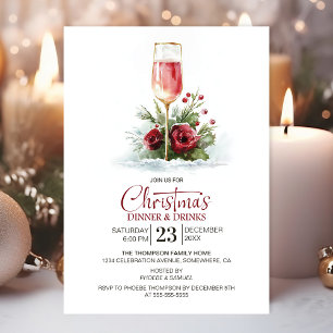 Invitation Dîner et boissons de Noël au champagne rose