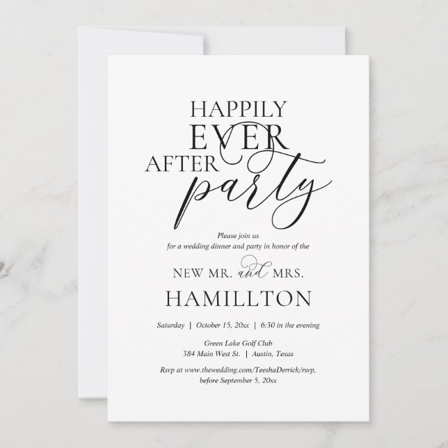 Invitation Dîner et fête de mariage et heureux pour toujours (Devant)