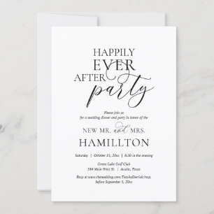 Invitation Dîner et soirée de mariage heureux à jamais et inv