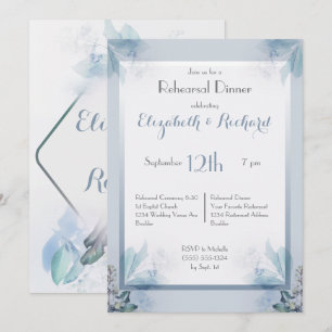 Invitation Dîner floral bleu poussiéreux de répétition