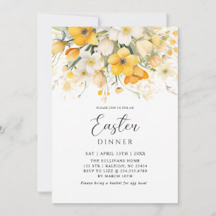 Invitation Dîner Floral de Pâques aux Fleurs Jaunes Modernes
