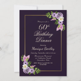 Invitation Dîner floral pourpre 60e anniversaire