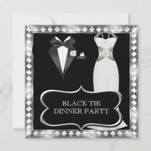 Invitation Dîner Formel Soirée Blanc Cravate Noire Hollywood
