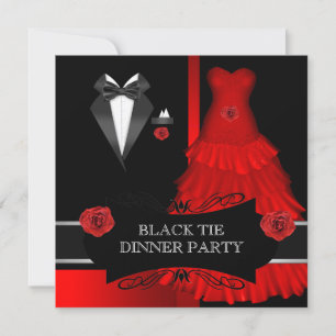 Invitation Dîner Formel Soirée Blanc Cravate Noire Rouge