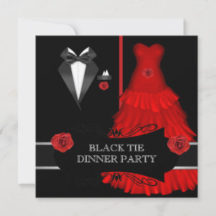 Invitation Dîner Formel Soirée Blanc Noir Cravate Rouge 2